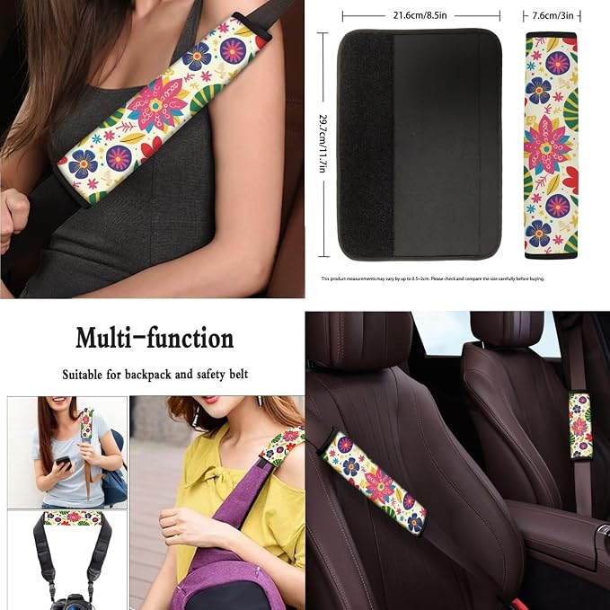 13 PCS Tropical Plant Car Seat Covers, Colorful Island Botanical Front Seat Rear Cover, Hawaii Monstera Hibiscus Auto Armrest Cover Headrest Cover Keychain