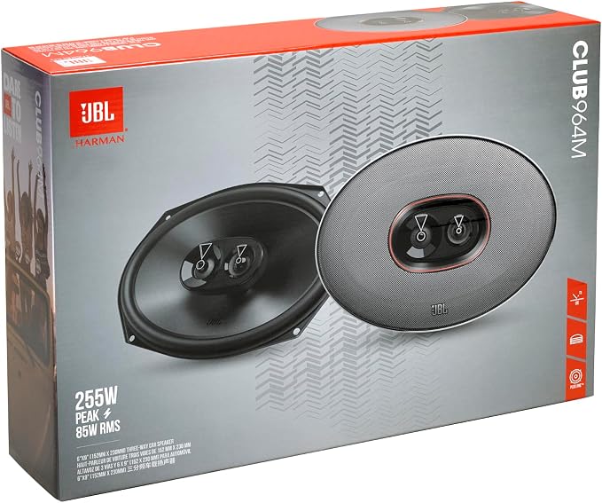 JBL Club 964M - 6"x9" (152mm x 230mm) Three-Way Car Speaker, 85W RMS, 255W Peak, Sensitivity (@ 2.83V): 93dB, Frequency Response: 50Hz – 20kHz, Nominal Impedance: 3.0 ohms