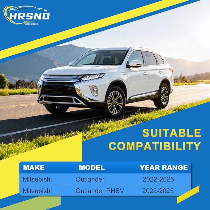 HRSNO® Wiper Blades:3-Pack Windshield Wipers for Mitsubishi Outlander 2022-2025-All-Season Beam Design-Quiet Streak-Free-Exact Fit Replacement for Mitsubishi Cars (26"/17"/12")