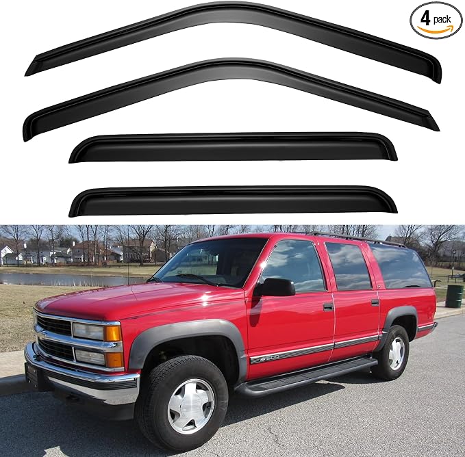 Window Visors Rain Guards for 1995-2000 Chevy Tahoe/GMC Yukon, Out-Channel Window Vent Wind Deflectors Visors Shades for 92-00 C/K1500/2500/3500 Suburban, 99-00 Cadillac Escalade/Yukon Denali Crew Cab
