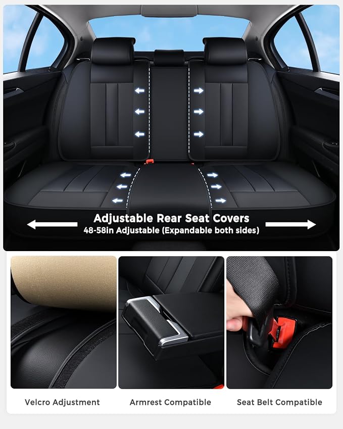Huidasource Rear Car Seat Covers, Durable Waterproof Faux Leather, Universal Fit for Most Cars, SUVs & Trucks, Easy Installation, Preserve Cup Holders, Ideal for Family Use, Black