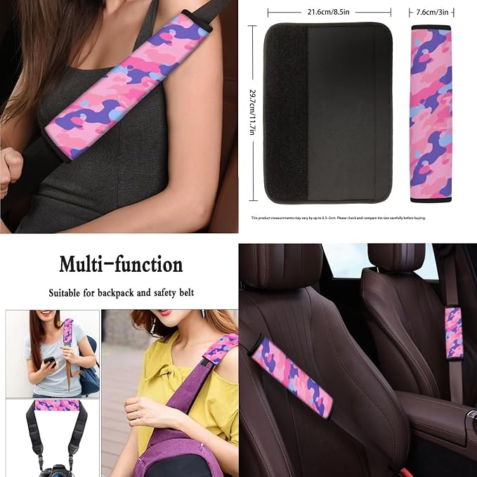 Camouflage Car Seat Covers Set of 13, Rainbow Camo Steering Wheel Cover Armrest Cover Seatbelt Covers Cup Mats, Modern Minimalism Easy to Install Car Seat Cover