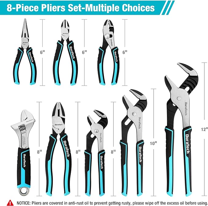 DURATECH 6-1/2Inch Long Nose Locking Pliers & DURATECH 8-Piece Pliers Set