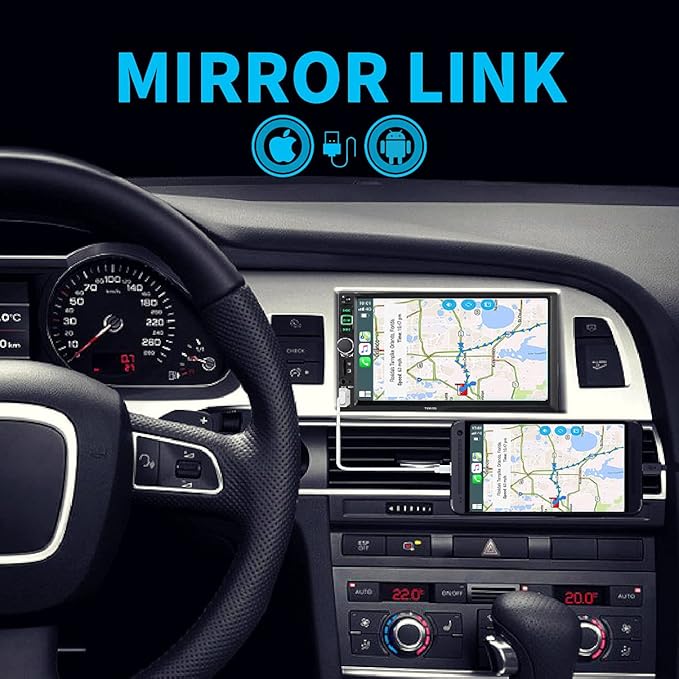 Double Din Car Stereo Radio Compatible with Apple Carplay and Android Auto, 7-Inch HD Touchscreen with Voice Control, Mirror Link, Backup Camera, Steering Wheel, Bluetooth, FM, USB/TF/AUX Port