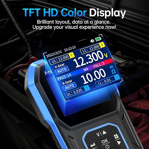 FNIRSI HRM-10 Voltage Internal Resistance Battery Tester, Milliohmmeter 100V 200Ω, Car Battery Tester, Battery Checker Tester for All Types of Batteries, AAA AA Battery, Household Battery Analyzer