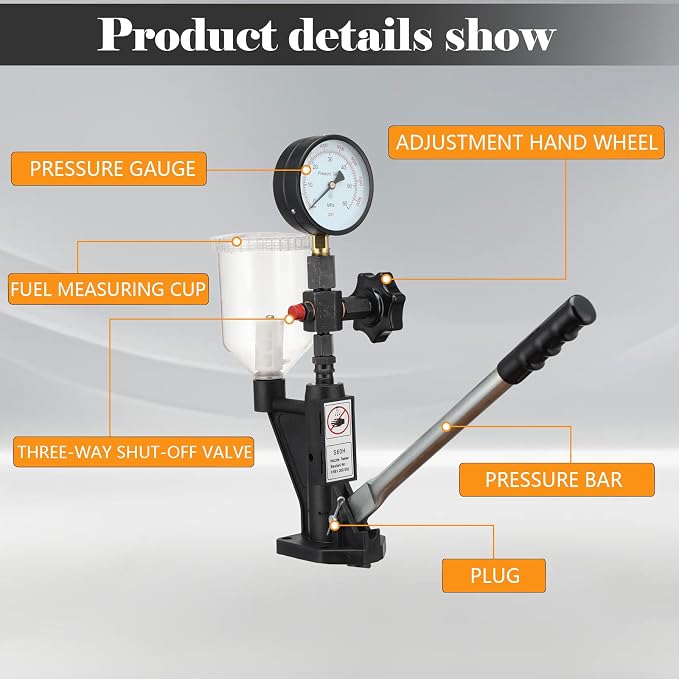 600Bar Diesel Injector Tester 8700PSI Diesel Fuel Injector Nozzle Tester with Dual Scale Gauge to Adjust Injector Nozzle Pressure and Testing Diesel Injector Nozzle Pop Pressure Tester
