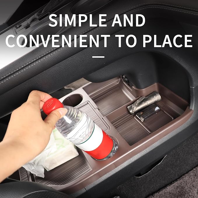Compatible with 2026 Toyota Sienna Center Console Organizer with Cup Holder, Lower Storage Box Accessories (TPE Material with Original car Wood Grain (Compatible with 2021-2026 Toyota Sienna), Brown)