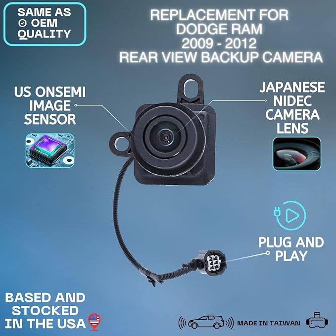 Backup Camera for 2009-2012 Dodge Ram 1500 2500 3500 Tailgate Cam | Fits 56054041AA 56054041AB 56054041AC 56054041AD 56054164AA 56054164AB 68044906AA 68044906AB reverse assist parking monitor
