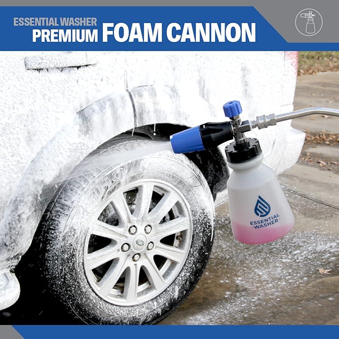 Essential Washer Premium Foam Cannon Pressure Washer | 90 Degree Adjustable Spray Nozzle Car Foam Sprayer | Stainless Steel QC Plug
