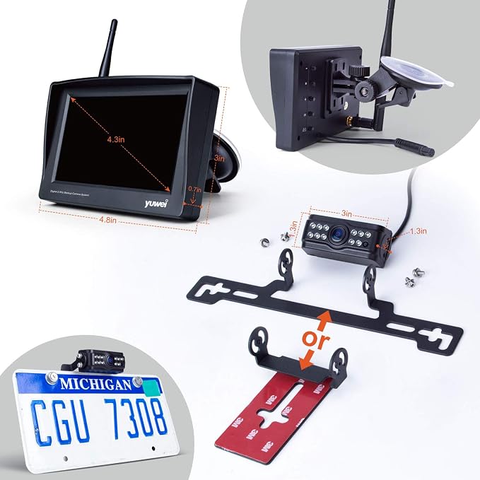 Yuwei Digital Wireless Backup Camera System with 4.3’’ Wireless Reversing Monitor, Stable Wireless Signal & No Interference for Cars, Pickups, Camper, Vans, SUVs, Sedans, Minivans, Cargo Vans,etc