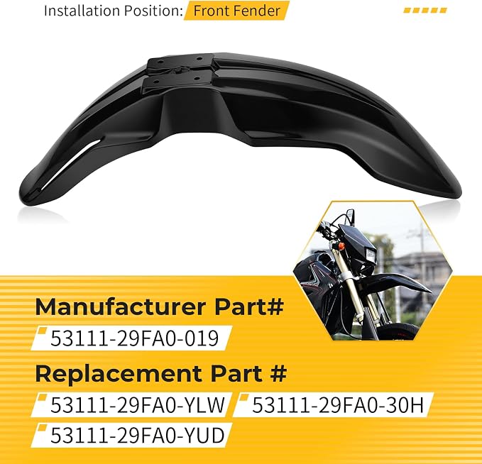 M MATI Black Front Fender for Suzuki DR-Z400SM 2005-2008 2013-2024 53111-29FA0-019 53111-29FA0-YLW 53111-29FA0-30H 53111-29FA0-YUD