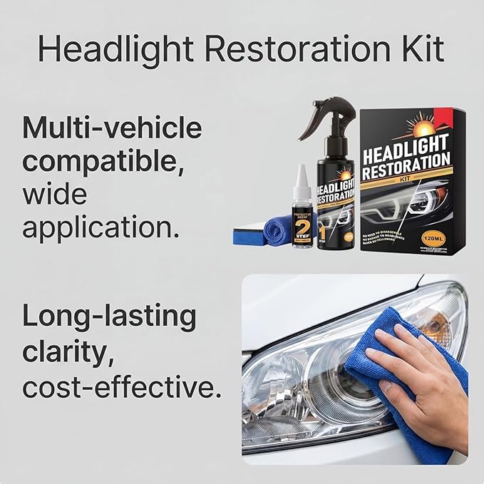 Anti-Yellowing and Oxidation Headlight Restoration Kit, Automotive Headlamp Restoration Fluid Kit, No Power Tools Needed Spray & Wipe, Long-Lasting Protection for 2-3 Vehicles (3 Set)