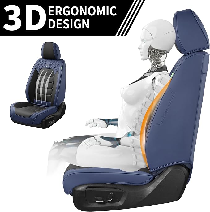FLORICH Car Seat Covers, Leather Seat Covers, Front Seat Covers 2PCS,Waterproof Car Seat Protector, Auto Driver Seat Covers Accessories Fit for Most SUV Trucks(Blue&Black, Front Pair)