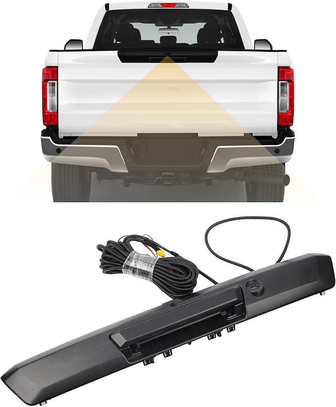 Dasbecan Tailgate Handle with Rear View Backup Camera Compatible with 2017-2022 Ford F250 F350 F450 Super Duty Trunk Hatch Handle Camera Without Release Button HC3Z-9943400-NA HC3Z-9943400-NB