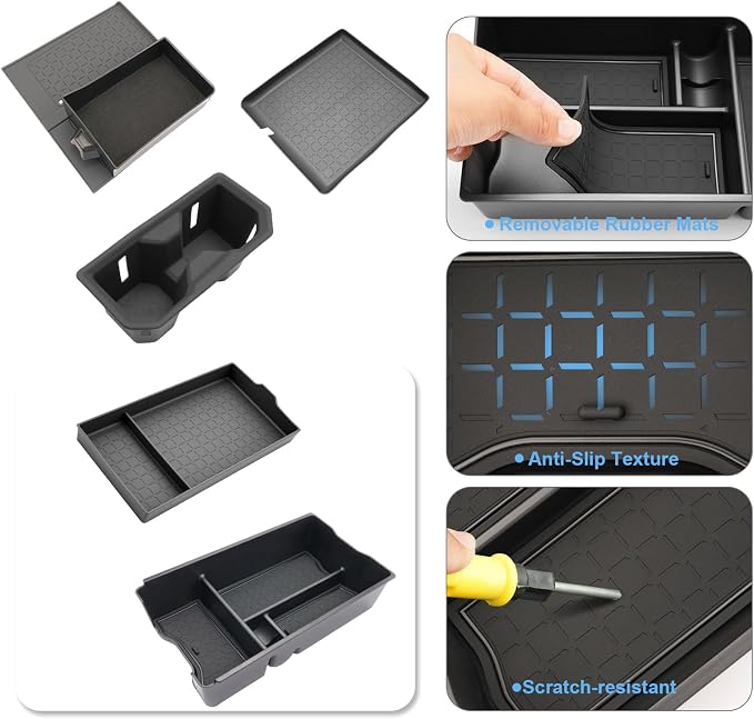 (5Pack) Coleya 2026 RAV4 Center Console Organizer, for Toyota R AV4 (Wireless Charging Mat+Console Mat+Cup Holder+Armrest Tray+Armrest Organizer), Durable Console Tray Insert 2026 R AV4 Accessories