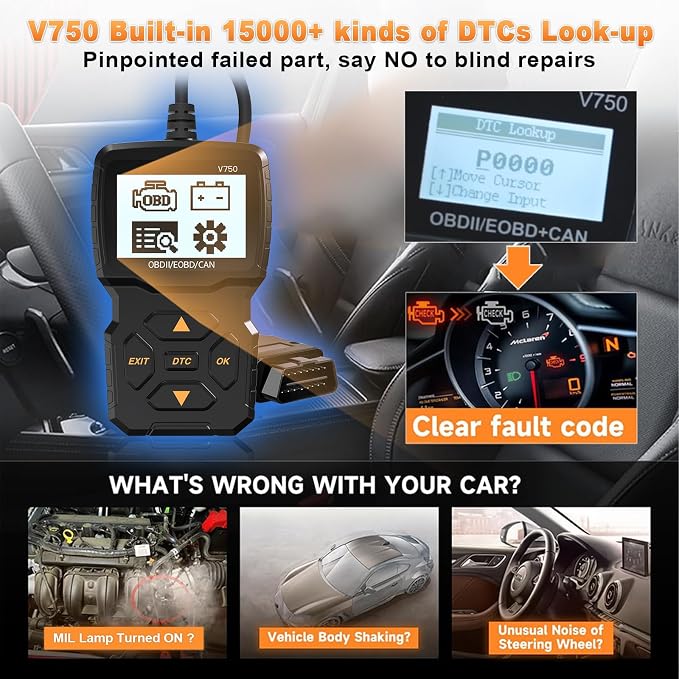 Car OBD2 Diagnostic Device Auto OBD2 Scanner,OBD2 EOBD Motor Error Code Reader Scanner with DTC Definition Voltage Detection and Monitoring in Car OBDII Protocol in Car Scanner(Black)