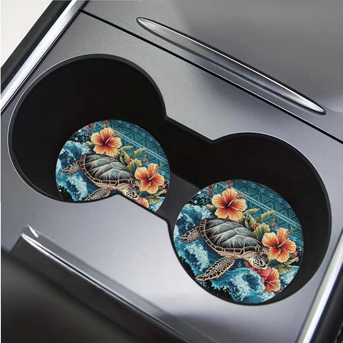 BIGCARJOB 12 Pieces Sea Turtle Car Seat Cover Set Universal Steering Wheel Covers,Armrest Pads,Coaster Tropical Floral Turtle Print Auto Seat Protector Full Set,Fit Most Vehicle,Cars,Sedan