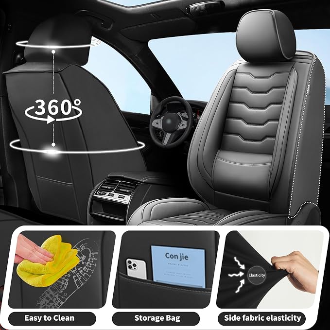 Fit Frontier Car Seat Covers Premium Leather for Nissan Frontier 2012-2025 2026. Waterproof， Anti-Slip, Scratch-Resistant & All-Weather Seat Cushion Protector (Full Set, Black)