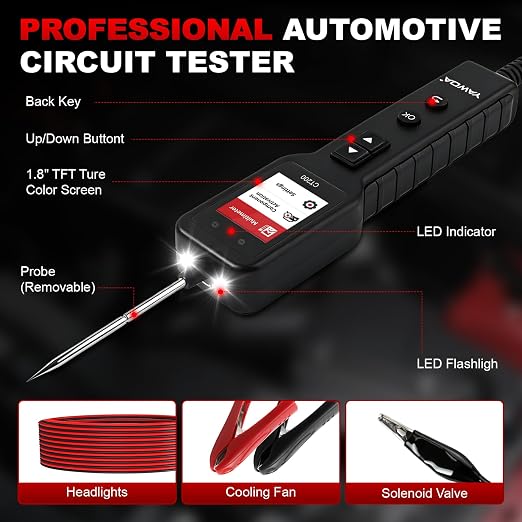 Power Circuit Probe,Colour screen12-24V DC Car Electrical System Diagnostic Test Tool,Electrical Short Open Breaker Circuit Finderand Component Activated，with Multimeter Mode