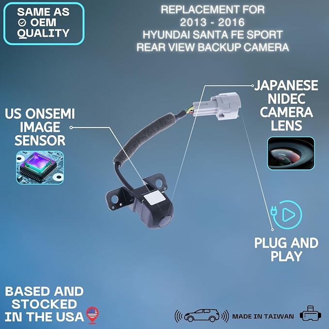 Backup Camera Replaces for 2013-2016 Hyundai Santa Fe Sport OE Part # 95760-2W150, 95760-2W150-FFF (w/o AVM, w/o Navigation System)