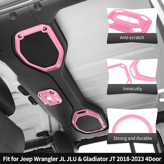 21PCS Pink Interior Trim Kits Fit for 2018-2023 Jeep Wrangler JL JLU & Gladiator JT 4Door Interior Decor Accessories Dashboard AC Headlight Switch Roof Speaker Inner Door Bowl Steering Button Frame