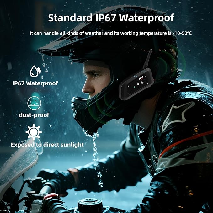 Novamente V6 Pro+ Motorcycle Helmet Bluetooth Intercom Headset, Up to 6 Riders 2-Way IP65 Waterproof Wireless Motorbike Communication System for Dirt Bike/ATV/Off Road, 1 Pack