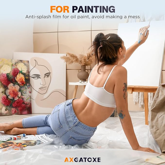 12 x 9 Ft Plastic Drop Cloths (10-Pack) - Disposable Painter's Sheeting & Tarps for Painting, Waterproof Furniture/Couch/Floor Protection