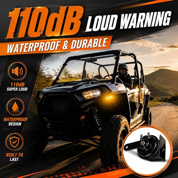 UTV Turn Signal Kit, IP67 Waterproof & Durable, Pre-Wired Plug-and-Play, 110dB Horn, Rocker Switch, Oval Universal Street Legal UTV Turn Signal Kits, Fits Polaris Can-Am CFMOTO