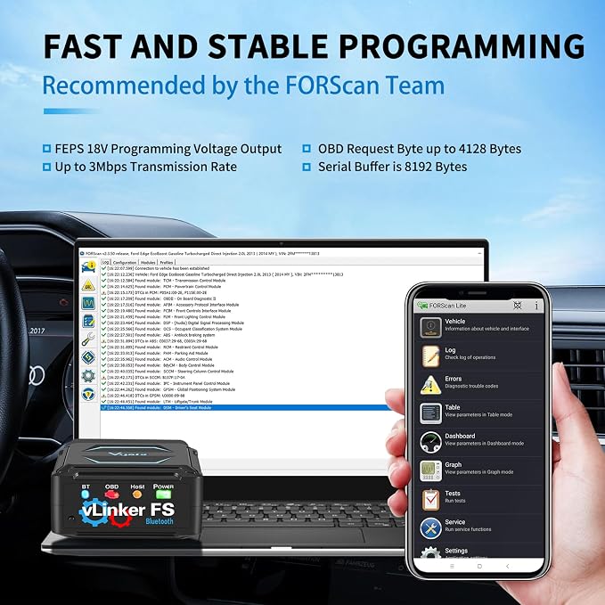 VGATE vLinker FS Bluetooth OBD2 Scanner Diagnostic Tool Wireless Code Reader for iPhone, Android & Windows Bi-Directional Control Car Diagnostic Scanner,All Systems Diagnosis, 30+ Services