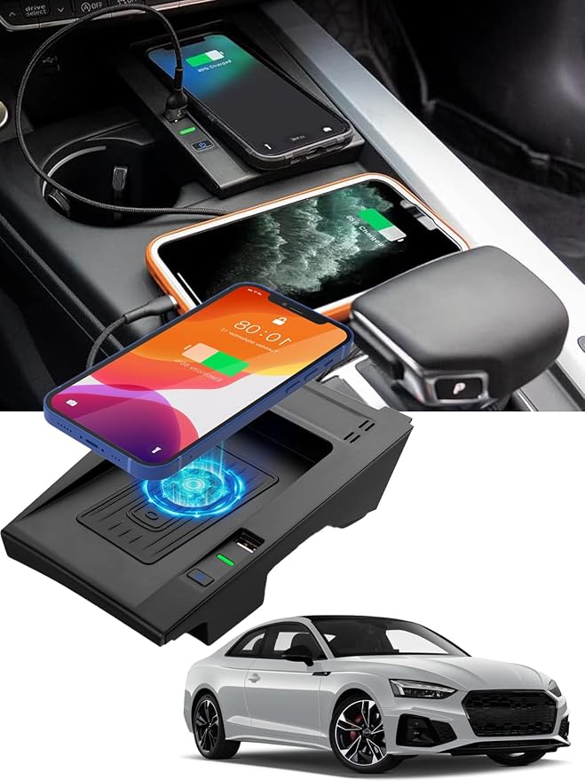 CarQiWireless Wireless Charger for Audi Accessories,Automotive Center Console Organizer Wireless Charging Pad for Audi A4/S4 2016-2025,for Audi A5/S5 2018-2024 Accessories,fit for Audi A4/S4/A5/S5