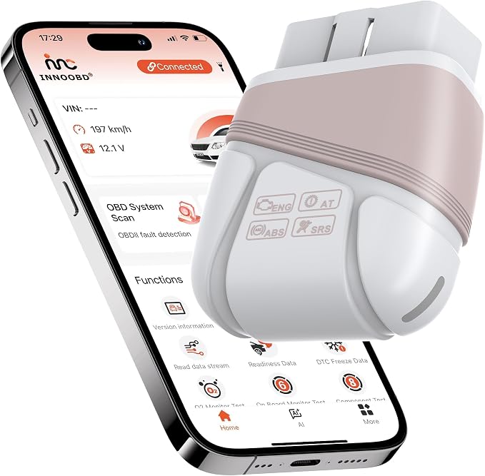 OBD2 Scanner Reader for iOS & Android, Ai Diagnostic Tool for Car Buying & Repairs, No Subscription Fee, Lifetime Free Updates, Check & Clear Engine Codes, Real-Time Data, All 1996+