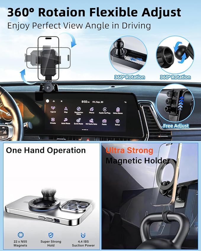 PZK Car Phone Holder for KIA Sportage 2023 2024 2025 EX/SX/SX-Prestige/X-LineAccessories 12.3-Inch Screen Fixed Clip, Auto Lock Car Phone Mount with 360° Rotatng Extension Rod Fit iPhone & 4.0-7.0''