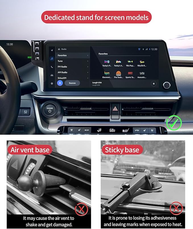 Wireless Charging Car Phone Holder for Toyota Prius 2023-2026, 12.3" Screen Fixed Clip, 360° Rotation Car Phone Mount Compatible with MagSafe