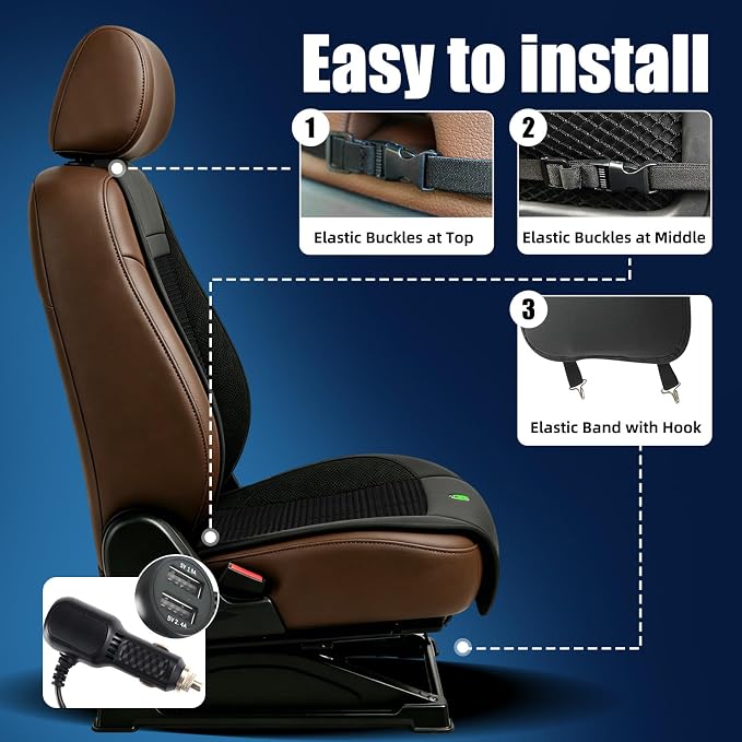 Cooling Seat Cover for Cars, Ventilated Car Seat Cover for Suction, 12V 3-Speed Cooling Seat Cushion with 2 Turbon Fans, Universal Fit for Car SUV Truck Home Office, Non-Slip Breathable Ice Silk