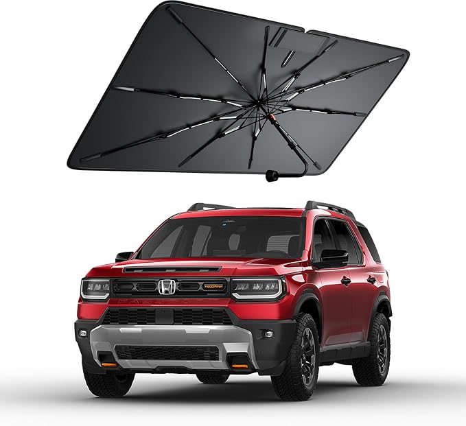 Windshield Sun Shade for Honda Passport 2000–2026, Foldable Umbrella Sunshade with 100% UV Block, Multi-Layer Heat Insulation, Reinforced 10-Rib Frame, Keeps Car Cooler, Summer Car Accessory