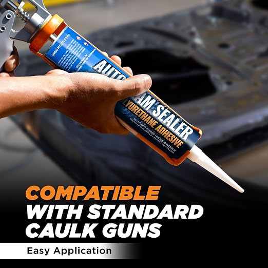 [Black] 2 Pack Professional Automotive Seam Sealer, Paintable Quick-Set Polyurethane Auto Body Seam Sealer for Metal Surfaces of Cars, Trucks, Etc, Includes Gloves & Tip - Black RV Roof Sealant