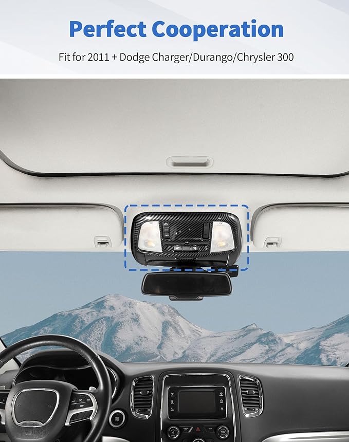 Roof Reading Light Cover Trim Fit for 2011 + Dodge Charger/Durango/Chrysler 300 Interior Accessories Carbon Fiber Reading Lamp Decals Cover Trim Sticker Kit (B)