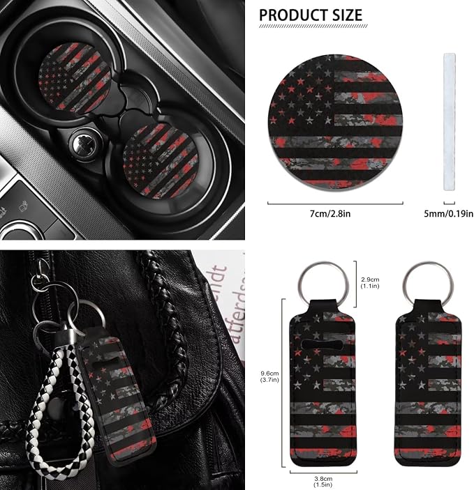 12 Pcs American Flag Car Seat Covers Full Set Car Seat Covers/Steering Wheel Covers/Seat Belt Pads/Key Chain/Coaster/Lipstick Holder Universal Fit Almost Vehicle
