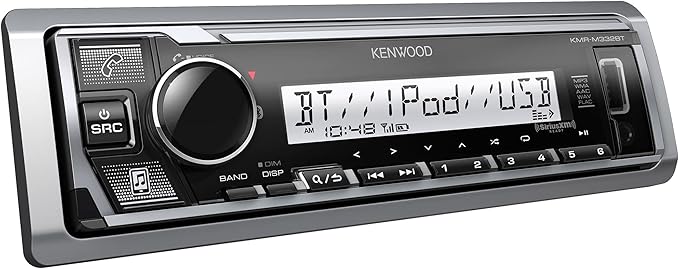 KENWOOD KMR-M332BT Car & Marine Stereo - Single Din, Bluetooth Audio, USB MP3, Aux in, AM FM Radio SiriusXM Ready, Weatherproof, Multi Color Illumination