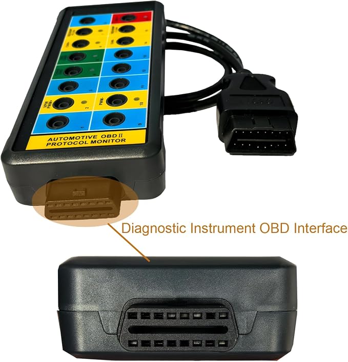 Professional OBD2 Breakout Box with LED Indicator, 16-Pin OBD2 Diagnostic Tool Automotive Electrical Tester Portable Auto OBD2 Protocol Detector Monitor Car Testing