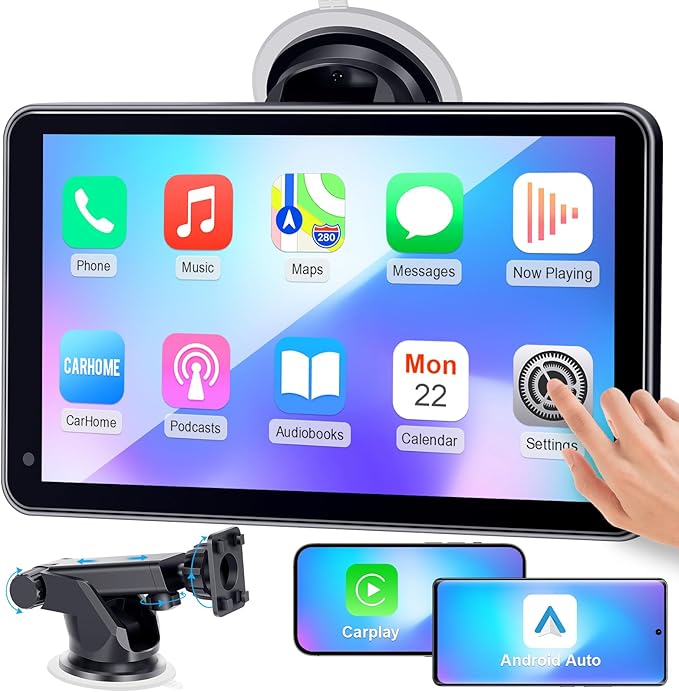 3-Min Easy Install Portable Wireless Carplay Screen: Plug-Play Support Apple CarPlay & Android Auto - 7 Inch HD 1080P Car Touchscreen Upgrade Voice Control GPS Navigation for Commuters & Older Cars