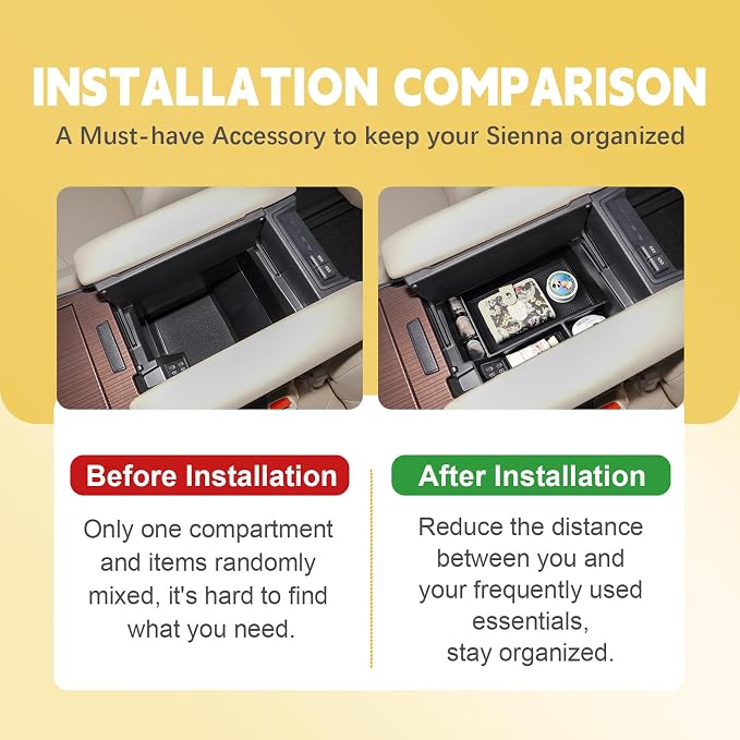 Center Console Organizer Compatible with 2021 2022 2023 2024 Toyota Sienna Accessories, Custom-fit ABS Dashboard Organizer & Armrest Storage Box Insert Compartment Sunglasses Holder