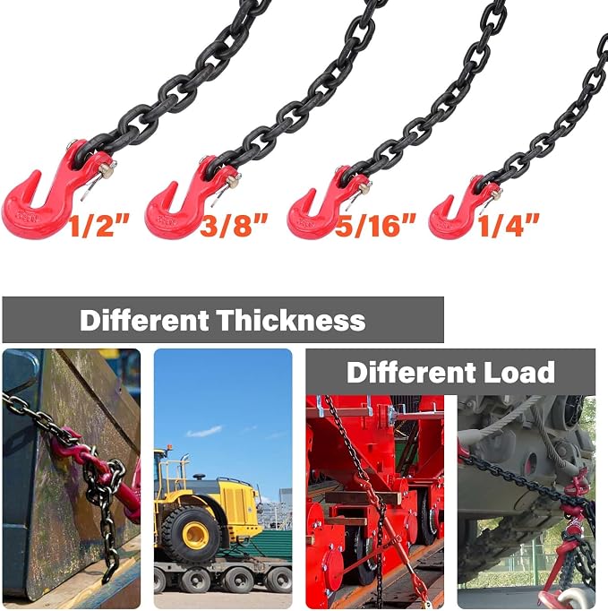 3/8" G80(4-Pack Chain Hooks+10 Ft Binder Chain)