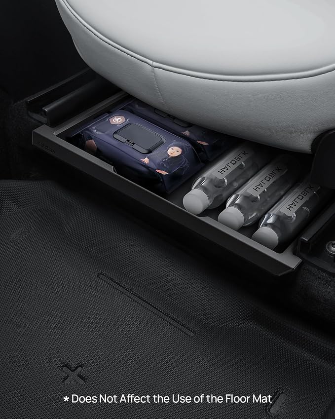 HALOBLK 2 Pack Waterproof Model Y Under Seat Storage Box Organizer, Upgraded 2-in-1 Underseat Hidden Tray for Tesla Model Y 2024-2021 [Not Compatible with 2025 New Model Y Refresh]