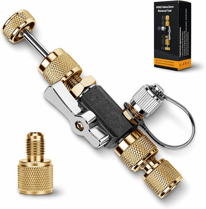 HVAC Valve Core Removal Tool,Valve Core Remover Installer Tool,1/4"& 5/16" Dual Valve Mega Flow Vacuum-Rated Valve Core Removal Tool,20 Microns Vacuum,Essential HVAC Tools for R32 R410 R22 R12