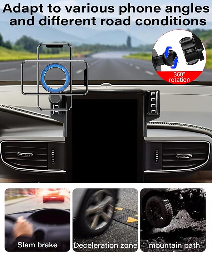 Magnetic Car Phone Mount for 2020 2021 2022 2023 2024 Ford Explorer Accessories,for MagSafe Strong Magnets Cell Phone Holder 10.1-Inch Screen Cradles,with Portable Phone Gripper 360° Rotation