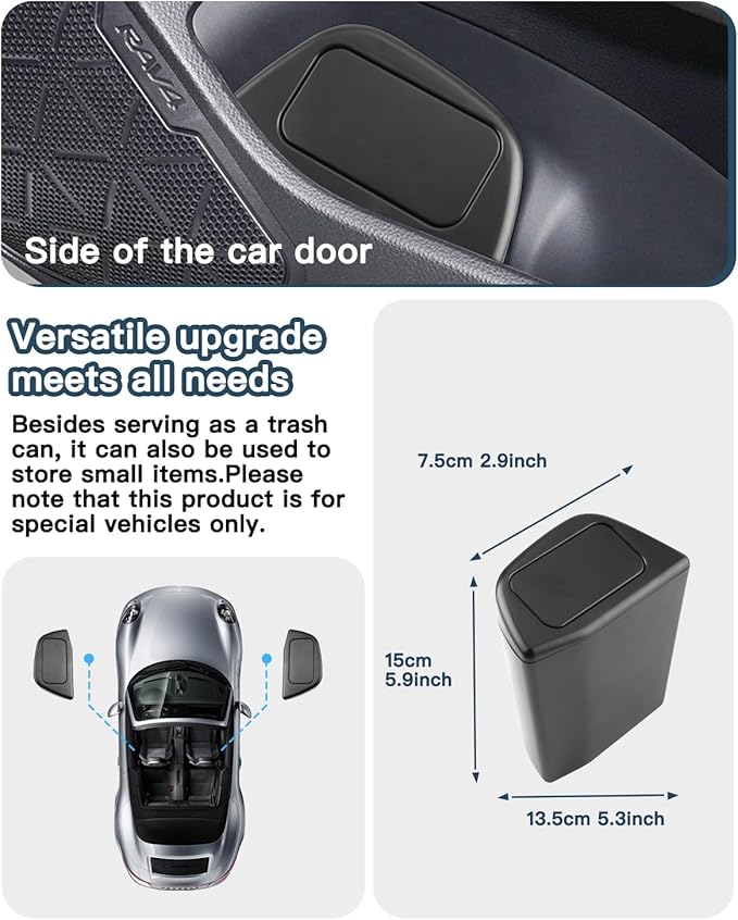 2026 RAV4 Trash Can for 2026 Toyota RAV4 Hybrid Accessories Trash Bin with Lid for Storage Toyota RAV4 Accessories Plastic Garbage Can Compatible with 2019-2023 2024 2025 2026 Toyota RAV4 all trim