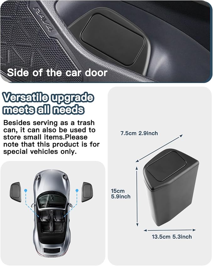 Ruiya 2019-2025 RAV4 Trash Can for Toyota RAV4 XA50 Accessories,Portable Mini Car Trash Bin with Lid Organizer Car Door Garbage Can Compatible with 2019-2022 2023 2024 2025 Toyota RAV4 & Toyota RAV4