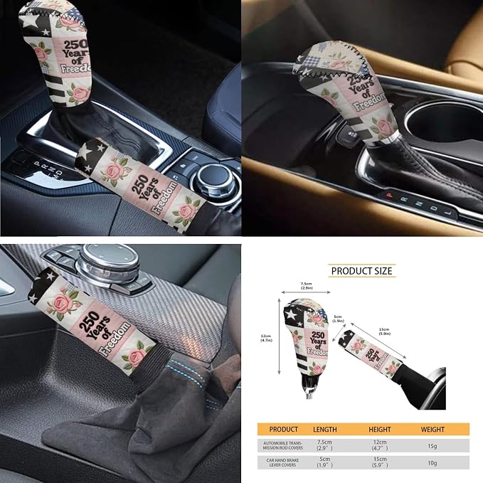 250 Years of Freedom Car Seat Covers Patchwork Rose Print Patriotic Auto Decor with Non-Slip Steering Wheel Cover and Seatbelt Pad Cover, 11 Piece, for 250th Anniversary