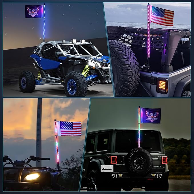 Nilight LED Whip Light 1 PC 5FT COB RGB Spiral Lighted Antenna with Spring Base, Bluetooth App & Remote Control DIY Chasing Patterns & Music Sync Safety Whips for ATV UTV RZR Polaris Can-Am Truck